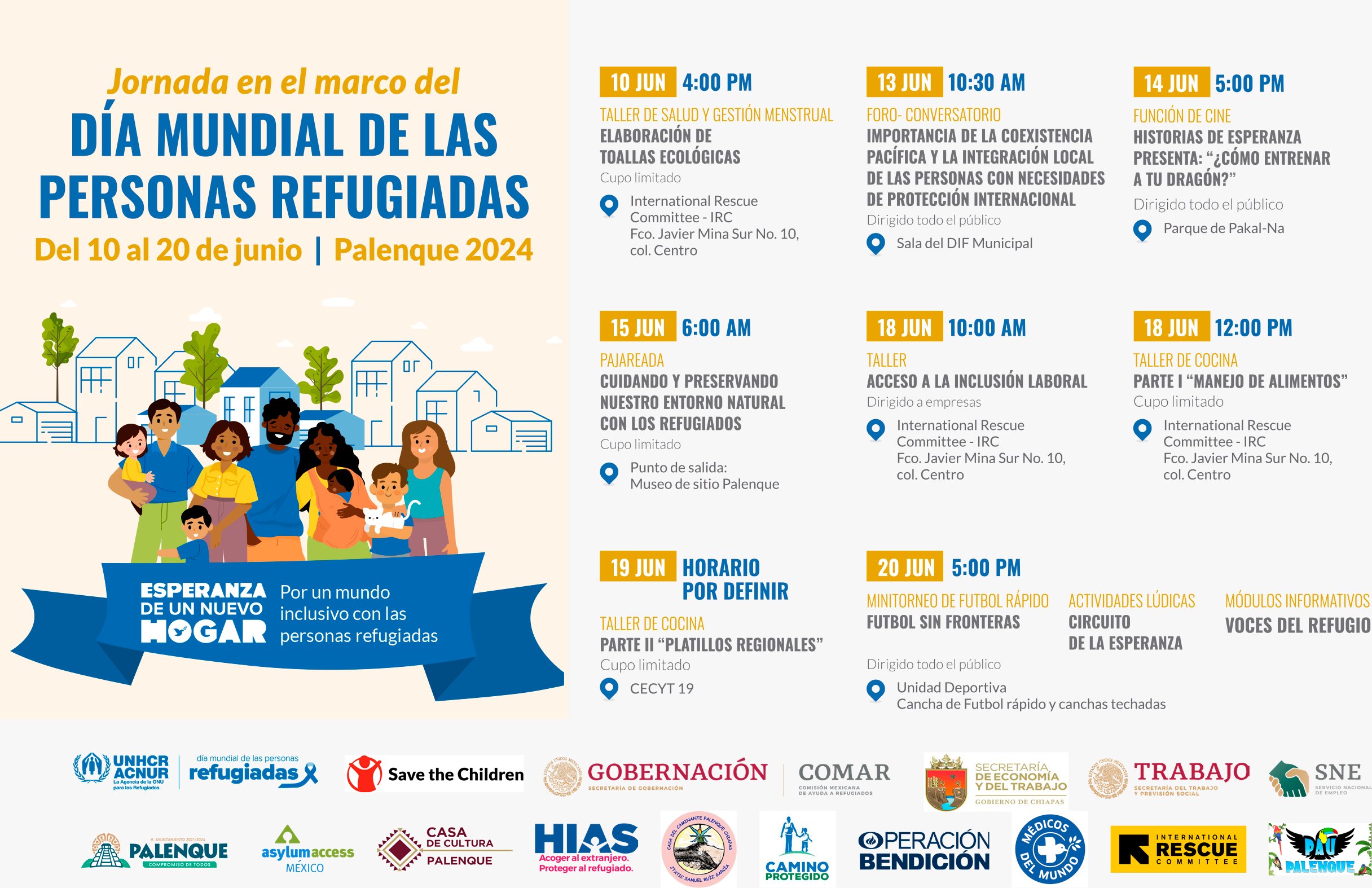 Calendario de eventos en Palenque por el Día Mundial de las personas Refugiadas