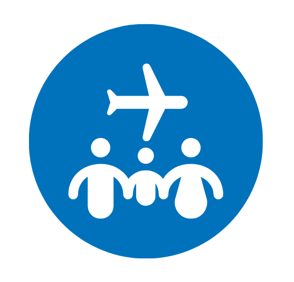An icon of people holding hands under a plane
